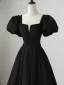 Chic / Beautiful Black Evening Dresses 2023 A-Line / Princess Square Neckline Puffy Short Sleeve Backless Sash Floor-Length / Long Evening Party Formal Dresses