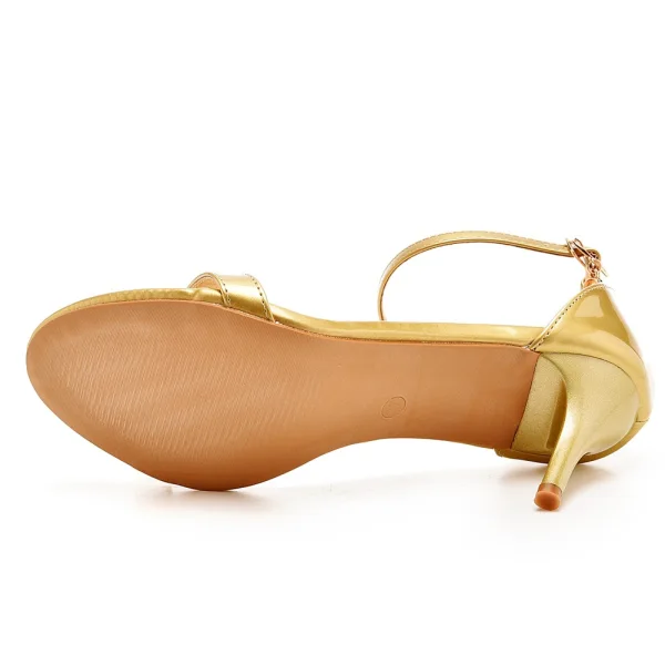 Sexy Gold Abend Sandalen Damen 2023 Knöchelriemen 7 cm Stilettos Peeptoes Sandaletten Hochhackige