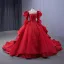 Vintage / Retro High-end Red Beading Lace Flower Appliques Cascading Ruffles Wedding Dresses 2024 Ball Gown Scoop Neck 3/4 Sleeve Backless Chapel Train