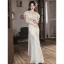 Charmant Beige Perlage Paillettes Appliques Robe De Bal 2023 Trompette / Sirène De l'épaule Manches Courtes Dos Nu Noeud Longue Promo Robe De Ceremonie