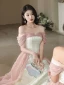 Mode Rougissant Rose Perle Paillettes Robe De Bal 2023 Princesse De l'épaule Sans Manches Dos Nu Longue Promo Robe De Ceremonie
