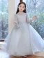 Chic / Beautiful Grey Birthday Flower Girl Dresses 2022 A-Line / Princess Scoop Neck Beading Sequins Long Sleeve Floor-Length / Long Flower Girl Dresses