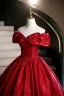 Vintage / Retro Red Rhinestone Prom Dresses 2026 Ball Gown Off-The-Shoulder Sleeveless Backless Floor-Length / Long Formal Dresses