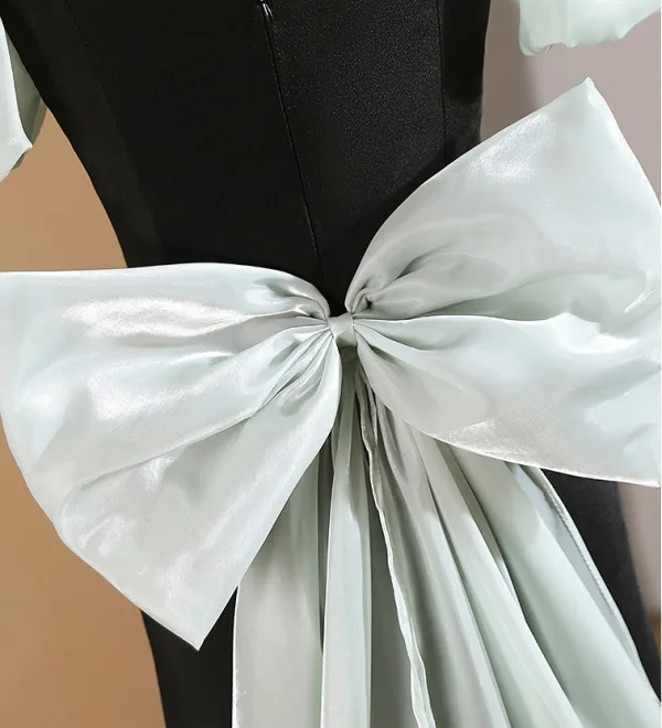 Chic / Belle Noire Robe De Bal 2024 Trompette / Sirène Encolure Carrée Gonflée Manches Courtes Dos Nu Noeud Longue Promo Robe De Ceremonie