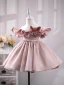 Chic / Beautiful Blushing Pink Short Birthday Flower Girl Dresses 2023 Ball Gown Ruffle Off-The-Shoulder Sleeveless Backless Bow Sash