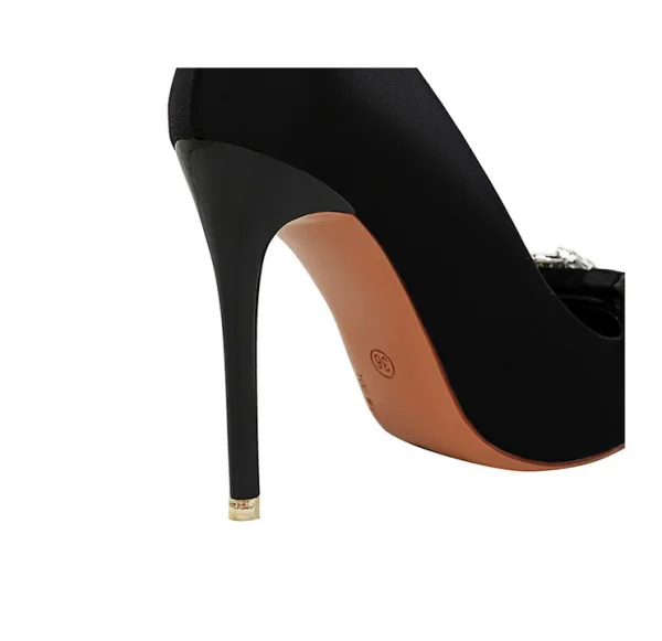 Snygga / Fina Svarta Rhinestone Afton Pumps 2023 10 cm Högklackade Spetsiga Pumps Stilettklackar