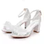 Schöne Weiß Applikationen Knöchelriemen Brautschuhe 2024 7 cm Thick Heels Peeptoes Hochzeit Sandaletten Hochhackige