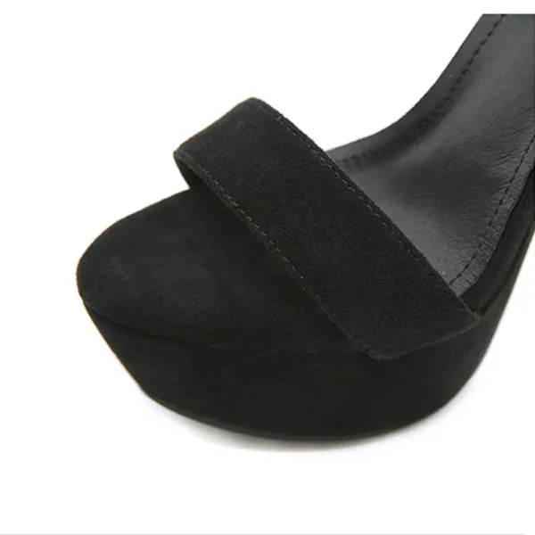 Sexy Noire Cocktail Sandales Femme 2022 Bride Cheville 13 cm Talons Épais Peep Toes / Bout Ouvert Sandales Talons Hauts