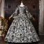 Vintage / Retro Medieval Black Printing Rhinestone Halloween Prom Dresses 2026 Ball Gown Square Neckline Bell sleeves Floor-Length / Long Formal Dresses