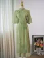 Chinese style Sage Green Printing Tea-length Cheongsam 2024 Trumpet / Mermaid High Neck Short Sleeve