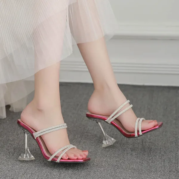 Sexy Silver Evening Party Rhinestone Womens Sandals High Heels 2022 9 cm Stiletto Heels Open / Peep Toe Womens Sandals
