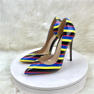 Niezwykły Multi Kolory W Paski Wieczorowe Buty Damskie 2023 12 Cm Szpilki Szpiczaste Buty Damskie Wysokie Obcasy