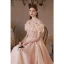 Lovely Blushing Pink Prom Dresses 2022 A-Line / Princess Ruffle Off-The-Shoulder Beading Short Sleeve Backless Floor-Length / Long Prom Formal Dresses