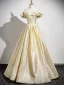 Chic / Beautiful Yellow Prom Dresses Ball Gown 2025 Off-The-Shoulder Short Sleeve Backless Floor-Length / Long Prom Formal Dresses