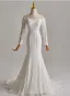 Vintage / Retro White Lace Flower Sweep Train Wedding Dresses 2025 Ball Gown Off-The-Shoulder Long Sleeve Backless