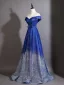 Vintage / Retro Royal Blue Gradient-Color Sequins Evening Dresses 2026 A-Line / Princess Scoop Neck Short Sleeve Backless Bow Sash