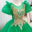 Vintage / Retro Green Beading Sequins Lace Flower Prom Dresses 2023 Ball Gown Scoop Neck Puffy Short Sleeve Backless Floor-Length / Long Prom Formal Dresses