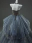 High-end Navy Blue Beading Cascading Ruffles Prom Dresses 2024 Ball Gown Strapless Sleeveless Backless Court Train Prom Formal Dresses