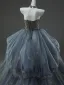 Luxury / Gorgeous Sky Blue Cascading Ruffles Prom Dresses Homecoming Graduation Dresses 2025 Ball Gown Strapless Handmade  Beading Sleeveless Backless Chapel Train Formal Dresses