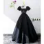 Audrey Hepburn Style Black Prom Dresses 2022 Ball Gown Square Neckline Puffy Short Sleeve Backless Floor-Length / Long Prom Formal Dresses