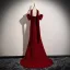 Elegant Burgundy Velvet Prom Dresses 2026 Trumpet / Mermaid Off-The-Shoulder Short Sleeve Backless Sweep Train Formal Dresses