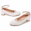 Élégant Blanche En Dentelle Fleur Chaussure De Mariée 2022 Bride Cheville 3 cm Talons Épais Talon Bas À Bout Rond Mariage Talons Hauts