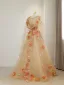 Blumenfee Champagner Perlenstickerei Pailletten Spitze Blumen Festliche Kleider 2025 Mit Umhang A Linie Bandeau Ärmellos Rückenfreies Lange Ballkleider