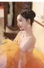 Charmant Orange Plissee Ballkleider 2023 Ballkleid Off Shoulder Kurze Ärmel Rückenfreies Gespaltete Front Sweep / Pinsel Zug Ball Festliche Kleider