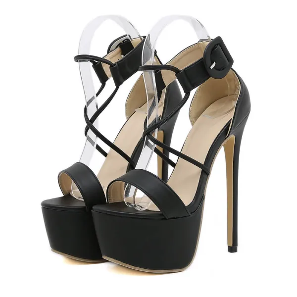 Unusual White Cocktail Party Womens Sandals 2022 Waterproof Ankle Strap 16 cm Stiletto Heels Open / Peep Toe Sandals High Heels