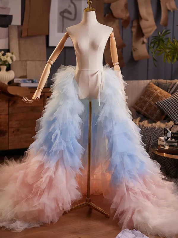Fashion Two Tone Handmade  Cascading Ruffles Prom shawl 2025 Tulle