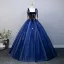 Élégant Bleu Roi Étoile Paillettes Robe De Bal 2025 Robe Boule Bretelles Spaghetti Sans Manches Dos Nu Longue Promo Robe De Ceremonie