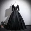 Vintage / Retro Black Sequins Prom Dresses 2025 Ball Gown V-Neck 3/4 Sleeve Backless Floor-Length / Long Formal Dresses