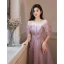 Charmant Violet Perlage Paillettes Robe De Soirée 2023 Princesse Bretelles Spaghetti Manches Courtes Dos Nu Longue Soirée Robe De Ceremonie