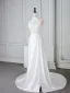 Vintage / Retro White Beading Lace Flower Wedding Dresses 2025 Trumpet / Mermaid High Neck Sleeveless Sweep Train