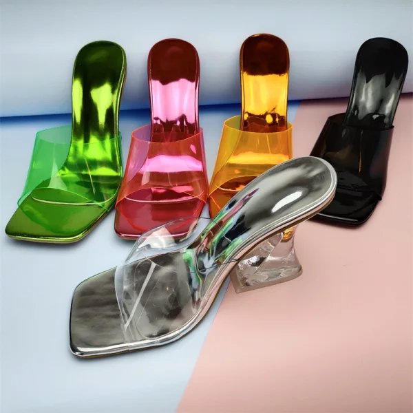 Fashion Transparent Silver Street Wear Summer Womens Sandals 2022 8 cm Stiletto Heels Crystal Open / Peep Toe Sandals High Heels