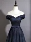 Bling Bling Navy Blue Sequins Prom Dresses 2026 A-Line / Princess Scoop Neck Short Sleeve Backless Floor-Length / Long Formal Dresses
