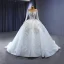 Luxury / Gorgeous White Handmade  Beading Rhinestone Pearl Sequins Wedding Dresses 2023 Ball Gown Scoop Neck Long Sleeve Backless Court Train Wedding