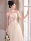 Chic / Beautiful Champagne Beading Sequins Flower Prom Dresses 2024 A-Line / Princess Strapless Sleeveless Backless Floor-Length / Long Prom Formal Dresses