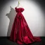 Chic / Beautiful Burgundy Sweep Train Prom Dresses 2025 Ball Gown Off-The-Shoulder Short Sleeve Backless Formal Dresses