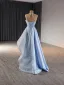 Fashion Sky Blue Beading Pearl Sequins Cascading Ruffles Prom Dresses 2024 Ball Gown Spaghetti Straps Sleeveless Backless Floor-Length / Long Prom Formal Dresses