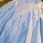 Elegant Sky Blue Satin Beading Pearl Lace Flower Prom Dresses 2023 Ball Gown Square Neckline Puffy Short Sleeve Bow Backless Floor-Length / Long