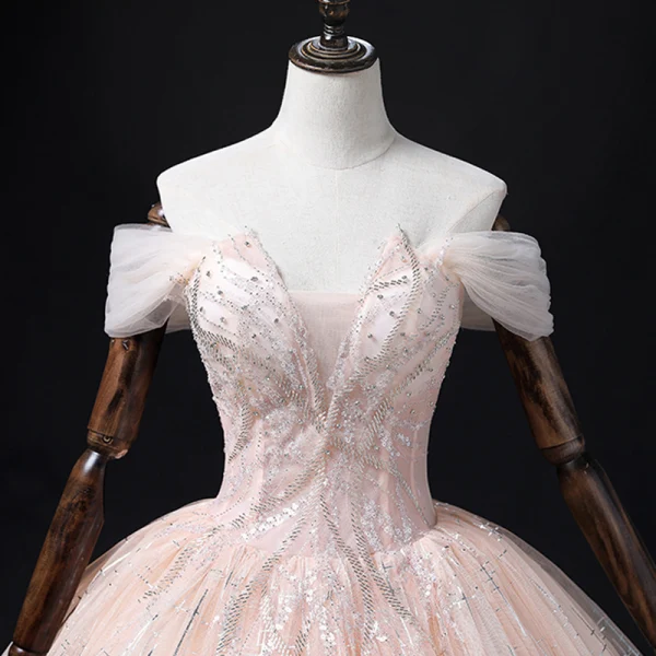 Charmant Dégradé De Couleur Rougissant Rose Robe De Bal 2022 Robe Boule De l'épaule Perlage Paillettes Sans Manches Dos Nu Longue Robe De Ceremonie