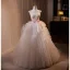 Chic / Belle Blanche Robe De Mariée De Bal 2024 Volants en Cascade Bustier Sans Manches Dos Nu Noeud Ceinture Train De Balayage Mariage Robe Boule