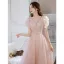 Chic / Beautiful Blushing Pink Beading Appliques Evening Dresses 2022 A-Line / Princess Scoop Neck Short Sleeve Backless Floor-Length / Long Prom Formal Dresses