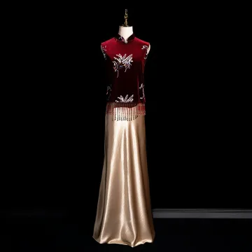 Chinese Style Burgundy Beading Sequins Evening Dresses 2025 Trumpet Mermaid High Neck Sleeveless Floor Length Long Evening Party Formal Dresses