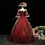 Vintage / Retro Medieval Burgundy Lace Flower Printing Bow Prom Dresses 2025 Ball Gown Square Neckline Bell sleeves Floor-Length / Long Formal Dresses