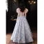 Chic / Beautiful Blushing Pink Grey Prom Dresses 2023 A-Line / Princess Square Neckline Puffy Short Sleeve Backless Floor-Length / Long Prom Formal Dresses