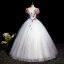 Elegant Sky Blue Rhinestone Sequins Appliques Lace Flower Prom Dresses 2023 Ball Gown Scoop Neck Puffy Short Sleeve Backless Floor-Length / Long Formal Dresses