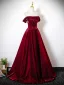 Chic / Beautiful Burgundy Beading Prom Dresses 2025 Ball Gown Off-The-Shoulder Sleeveless Backless Floor-Length / Long Formal Dresses