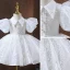 Chic / Beautiful White Pearl Sequins Flower Girl Dresses 2022 A-Line / Princess High Neck Puffy Short Sleeve Floor-Length / Long Prom Flower Girl Dresses